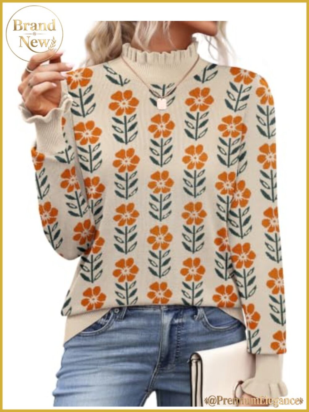 Womens Turtleneck Sweater Ruffle Mock Neck Long Sleeve Knit Pullover